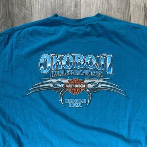 Harley-Davidson Okoboji Iowa Blue Graphic T-Shirt Men's XL Genuine Oil